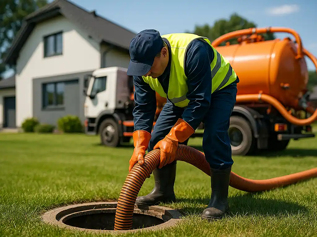 Ein Sickerschacht wird professionell mittels Hochdruck von Schlamm und Ablagerungen gereinigt (Foto: © Przemysaw, Adobe Stock)